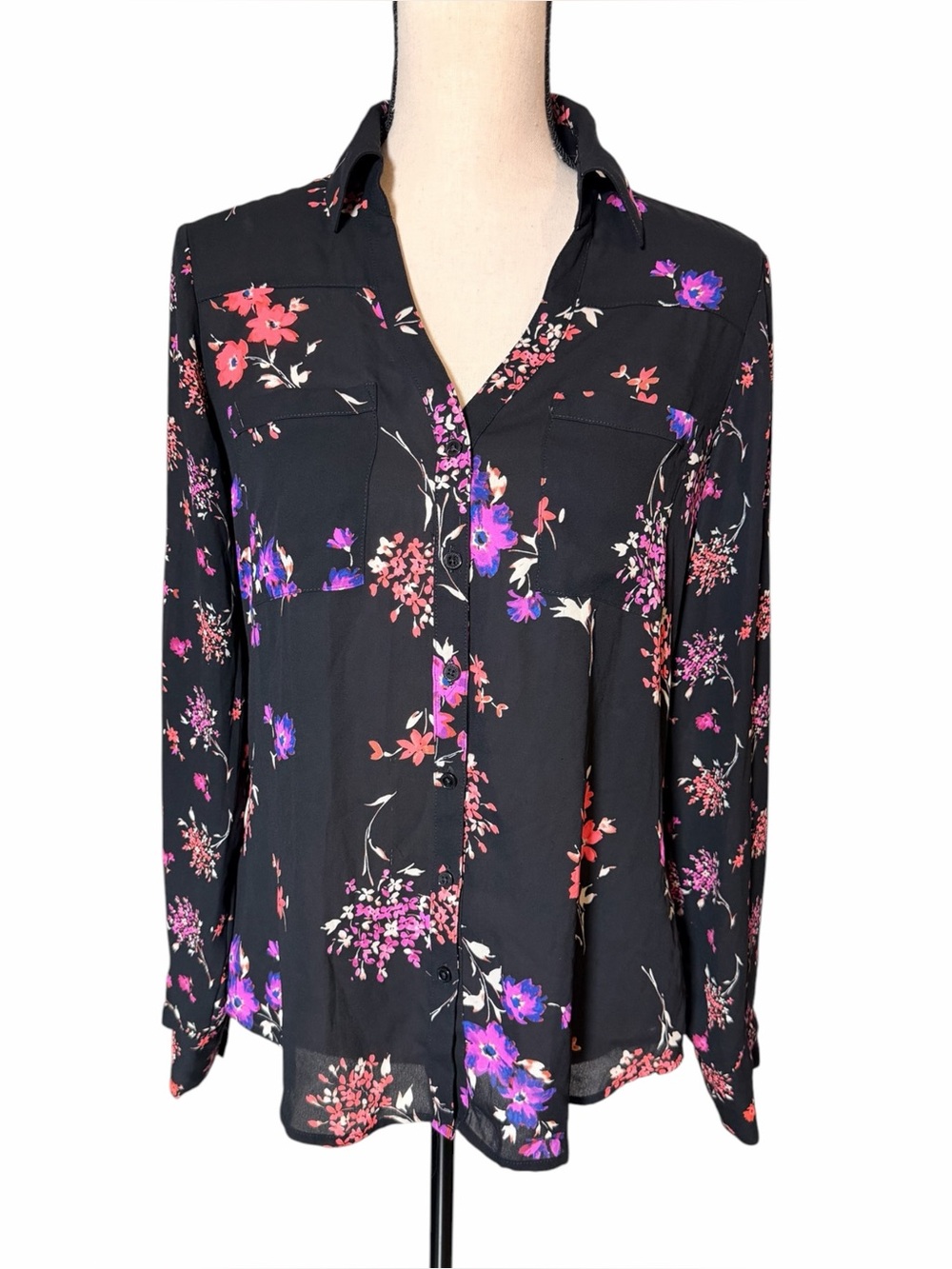 Express Portofino Long Sleeve Floral Blouse Size Small Petite